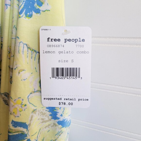 Free People Top Small Baja Babe Yellow Floral Cold Shoulder Flowy Blouse NEW - Picture 4 of 6